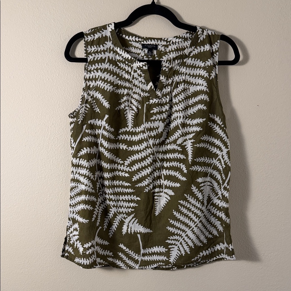 Talbots Split-Neck Shell Top in Foliage Print Size MP